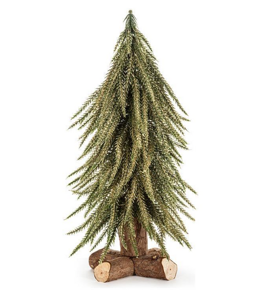 Glitter Pine Tree W/Log Base