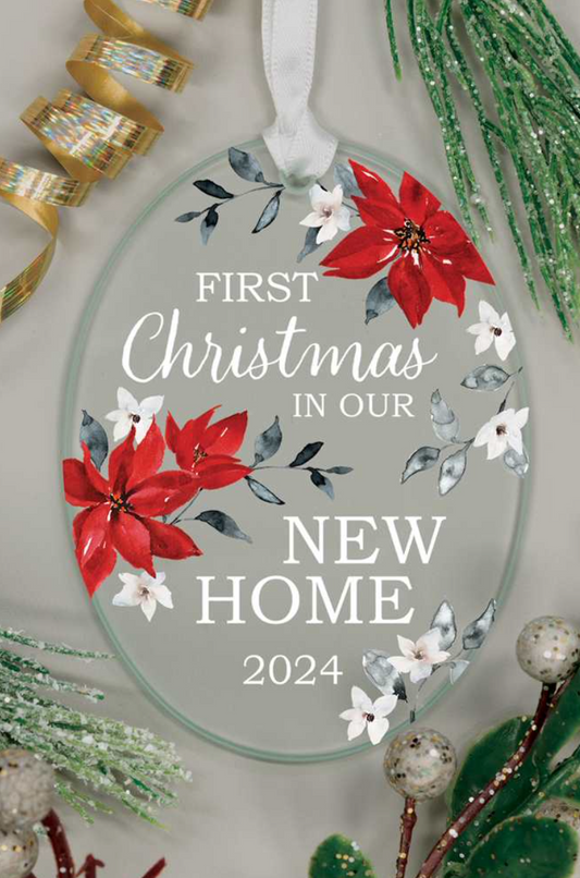 Glass Oval Ornament "New Home" 24