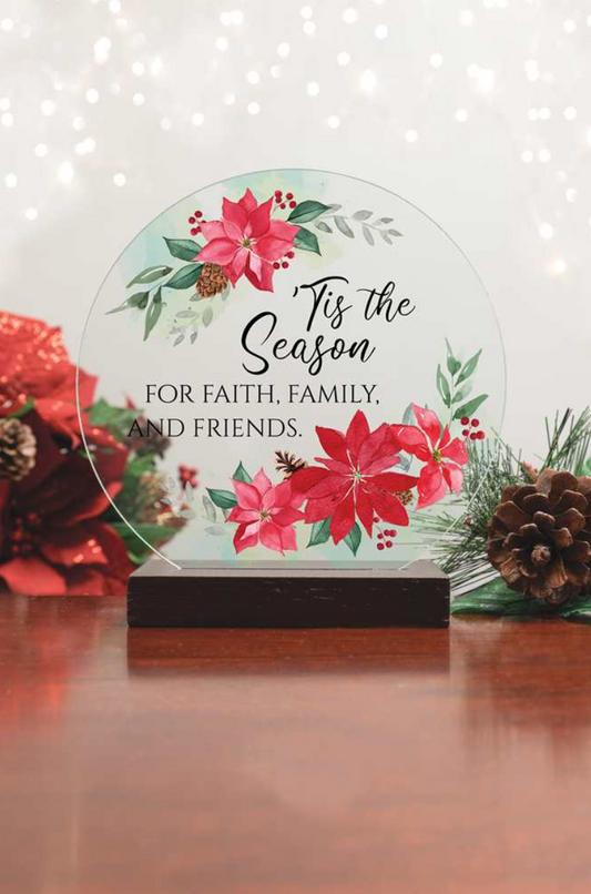 Round Glass Shelf Sitter "Tis The Season"