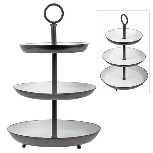 Black & White Enamel Tiered Tray