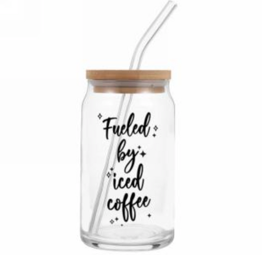 Fueled By Iced Coffee Glass W/Lid