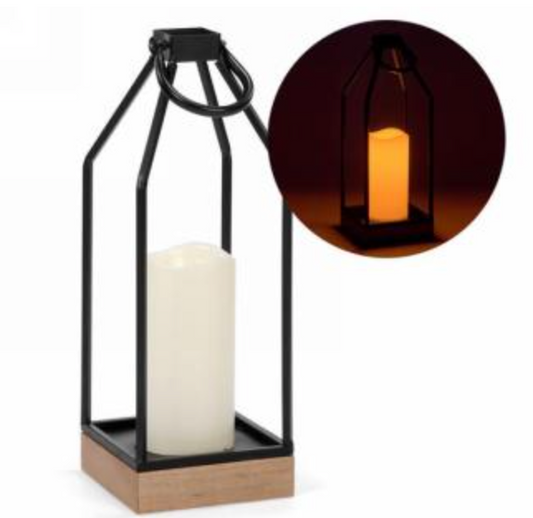 Metal & Wood Lantern W/LED Candle