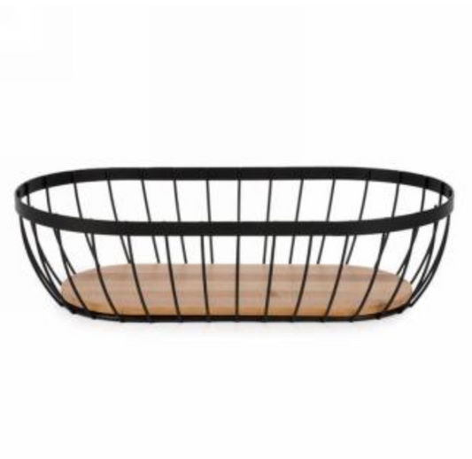 Oval Metal & Wood Basket