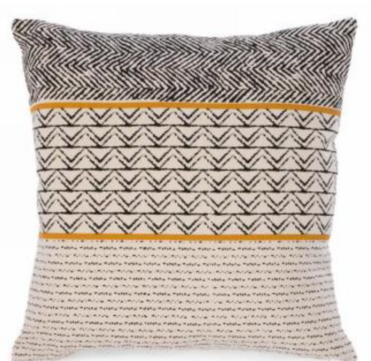 Black Motif Cushion W/ Yellow Stripes