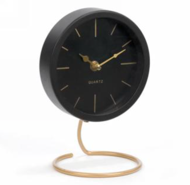 Black Table Clock W/Gold Stand