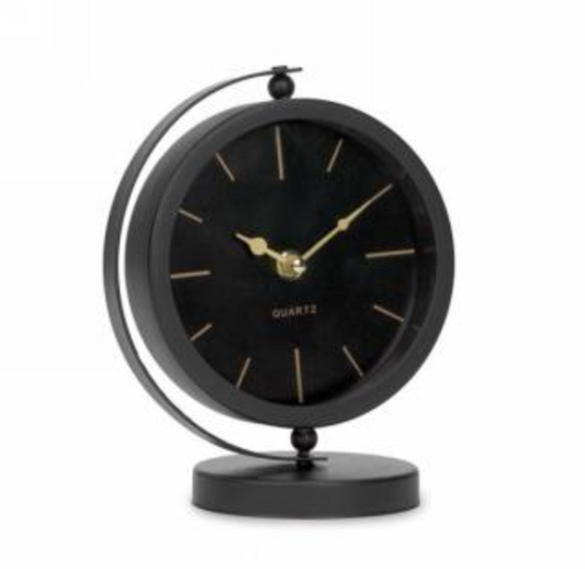 Black Metal Table Clock On Foot