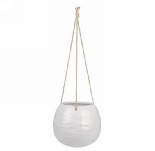 White Textured Hanging Ceramic Planter