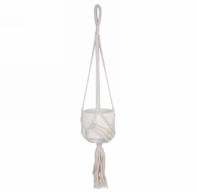 Macrame Plant Hanger W/White Pot