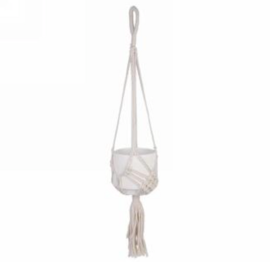 Macrame Plant Hanger W/White Pot