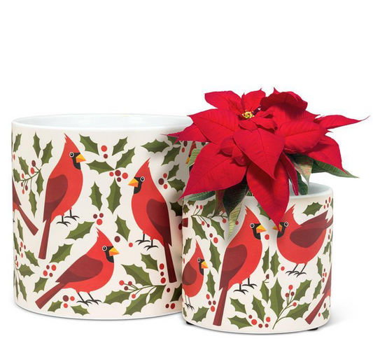 Cardinal & Holly Planter