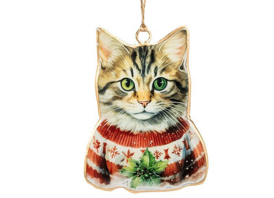 Tabby Cat In Sweater Ornament