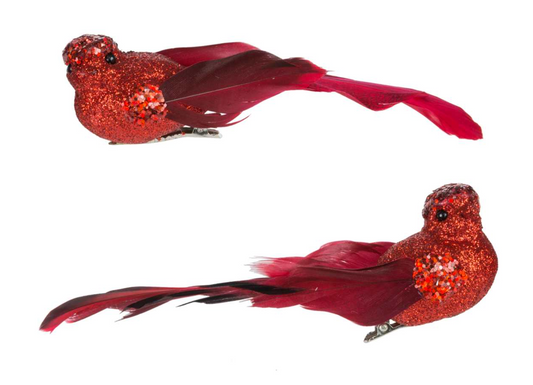 5" Red Glitter Bird Clip ASST