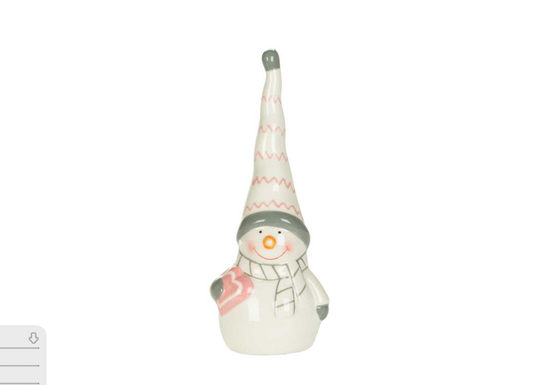 Pink & Grey Ceramic Snowman