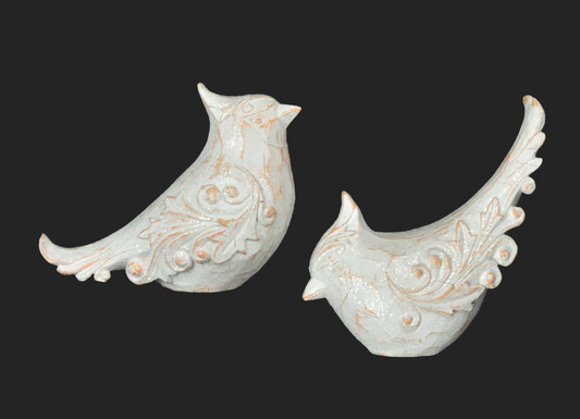 7" White Rustic Bird