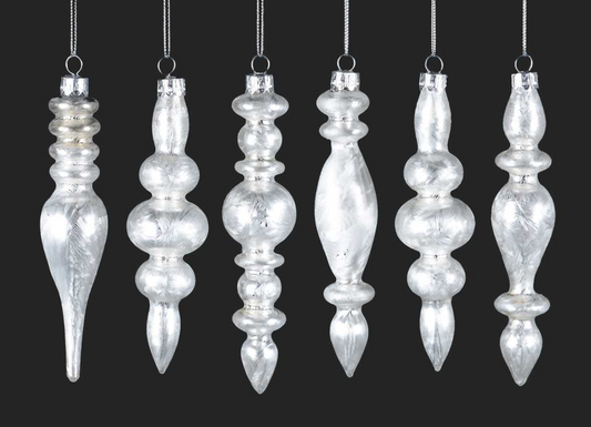 White Frosted Finial Ornaments Set/6
