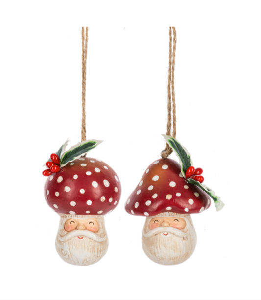 Santa Gnome W/Mushroom Hat Ornament ASST