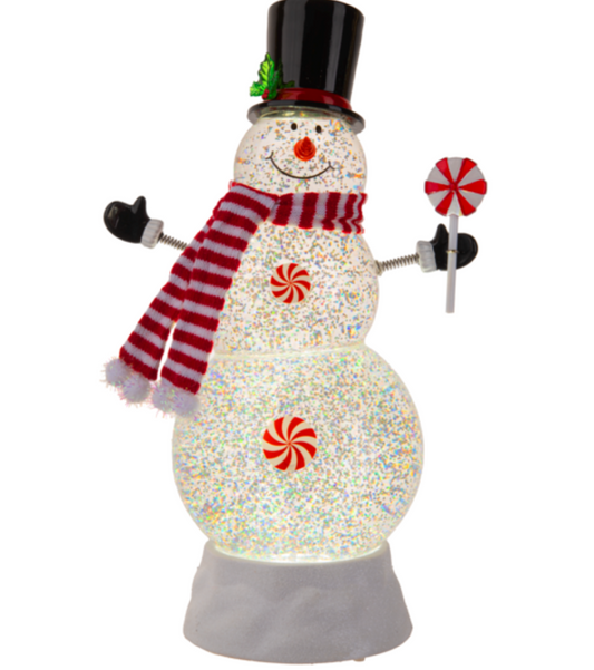 LED Peppermint Snowman Water Globe
