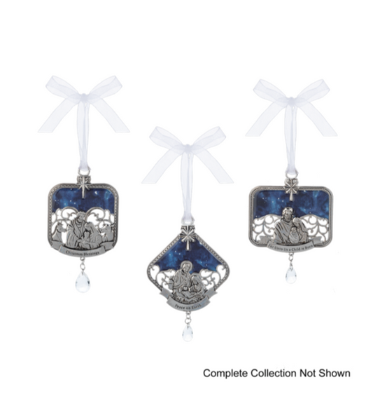 Navy & Pewter Nativity Ornament ASST