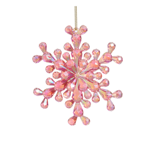 5" Pink Iridescent Snowflake Ornament