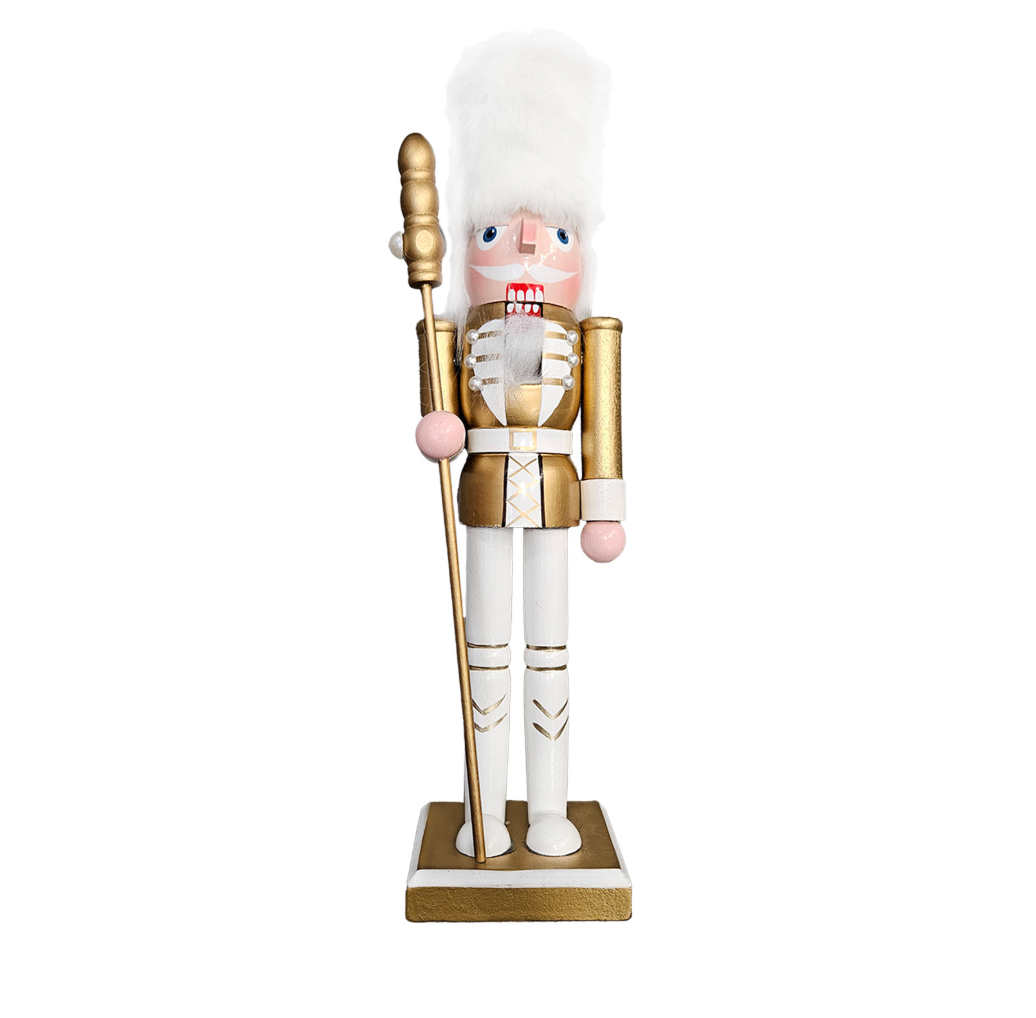 White & Gold Nutcracker W/Staff