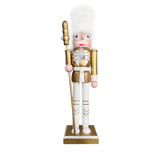 White & Gold Nutcracker W/Staff