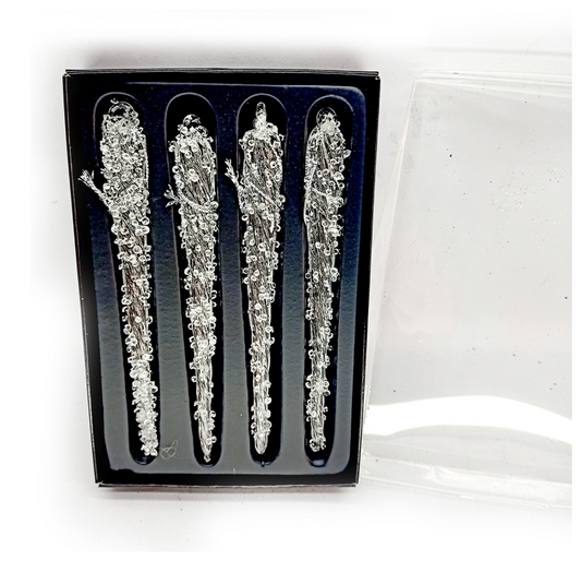 Glass Frosted Icicles 5.5"L Set/4