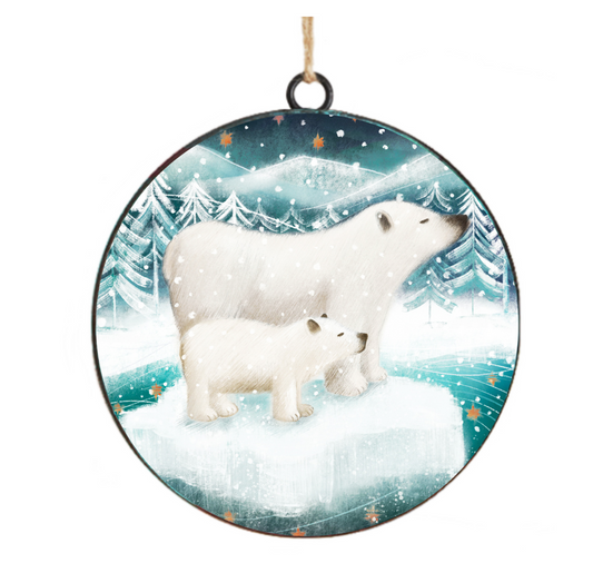 Polar Bear Scene 4" Disk Ornament