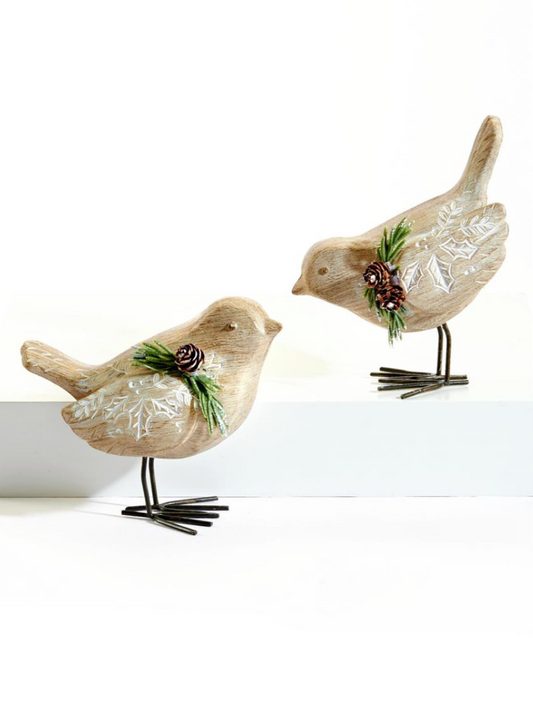 Wood Look Birds W/Wire Legs ASST