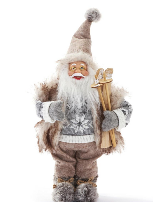 16" Santa W/Fur Coat/Glasses/Skis