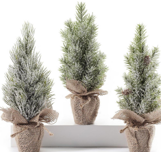 Mini Flocked Tree W/Burlap Base