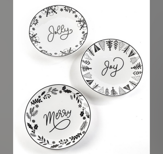 Black & White Holiday Word Plates ASST