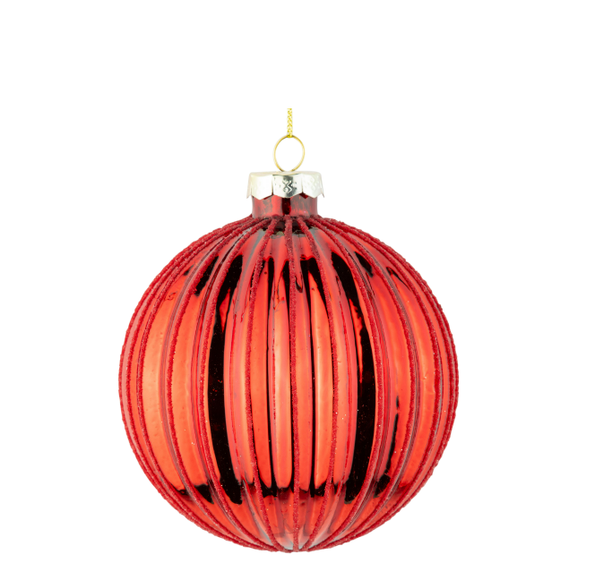 Fluted Glass Ball Ornament - Red 4"