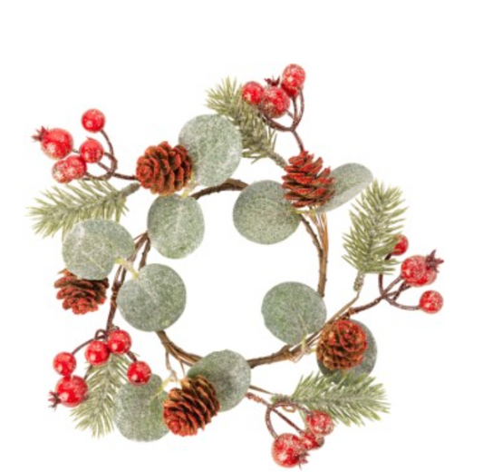 6.25" Candle Ring Red Berries W/Greens