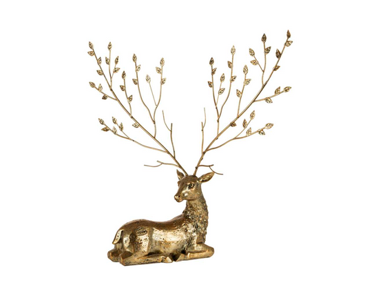 Gold Laying Reindeer W/Twig Style Antlers
