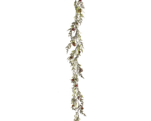 Snowy Cedar W/Bells Garland 68"