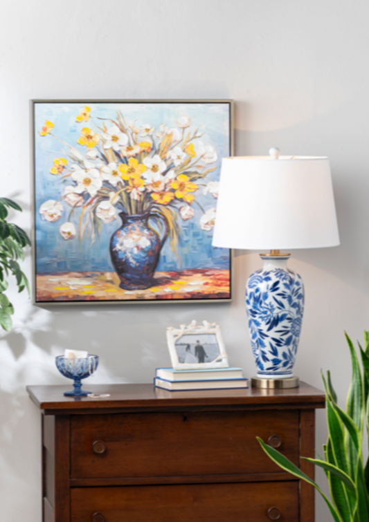 Blue Floral Table Lamp 26.5"H