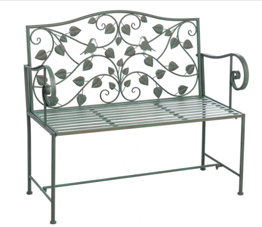 Green Patina Bird on Branch Bench