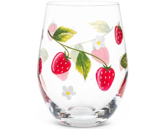 Strawberry & Flowers Stemless Wine Glass
