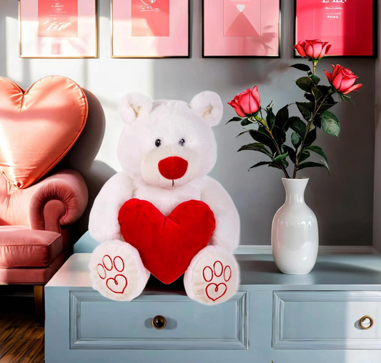 12" White Plush Valentines Bear