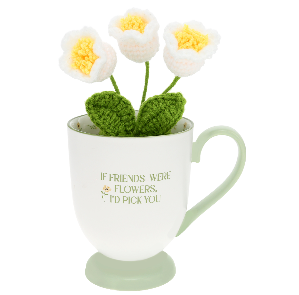 Friends & Flowers - 13 oz Mug with Crocheted Flowers