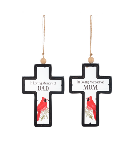 In Loving Memory of Mom/Dad Cardinal Cross Ornament