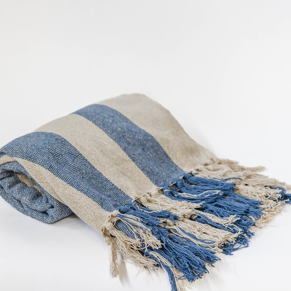 Blue & Natural Striped Throw