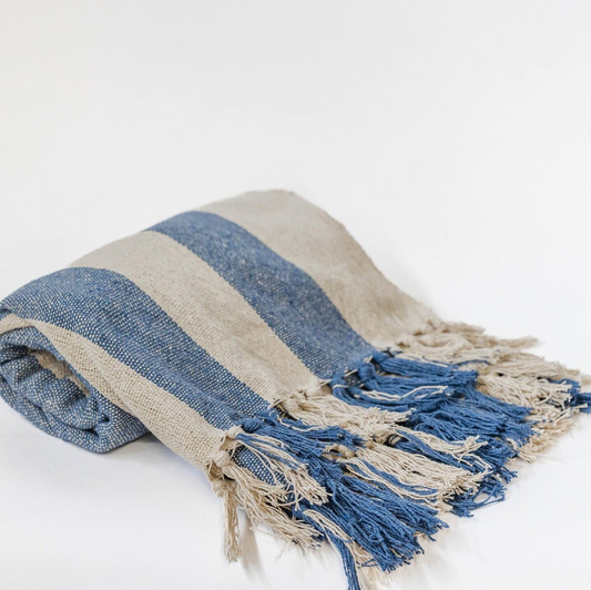 Blue & Natural Striped Throw