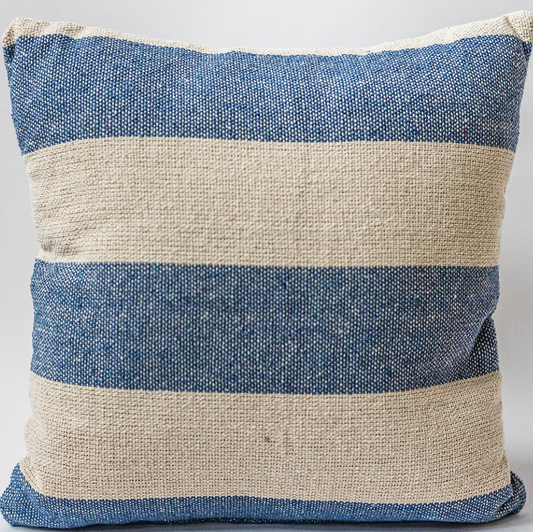 Blue & Natural Striped Pillow