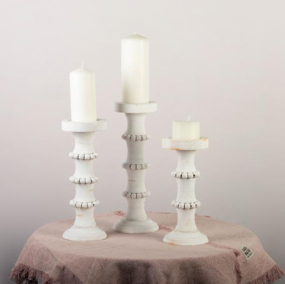 Whitewash Wooden Candle Pillar