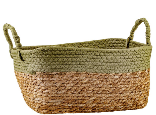 Woven Rectangular Storage Basket Green/Natural