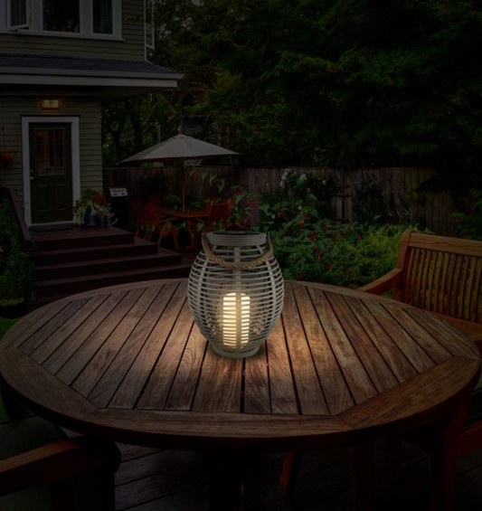 Taupe Solar Lantern W/Flickering Candle