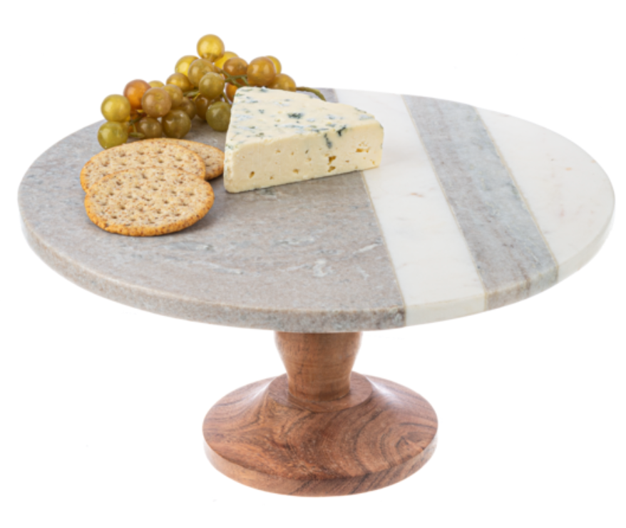 Two-Tone Beige & White Marble Pedestal Stand
