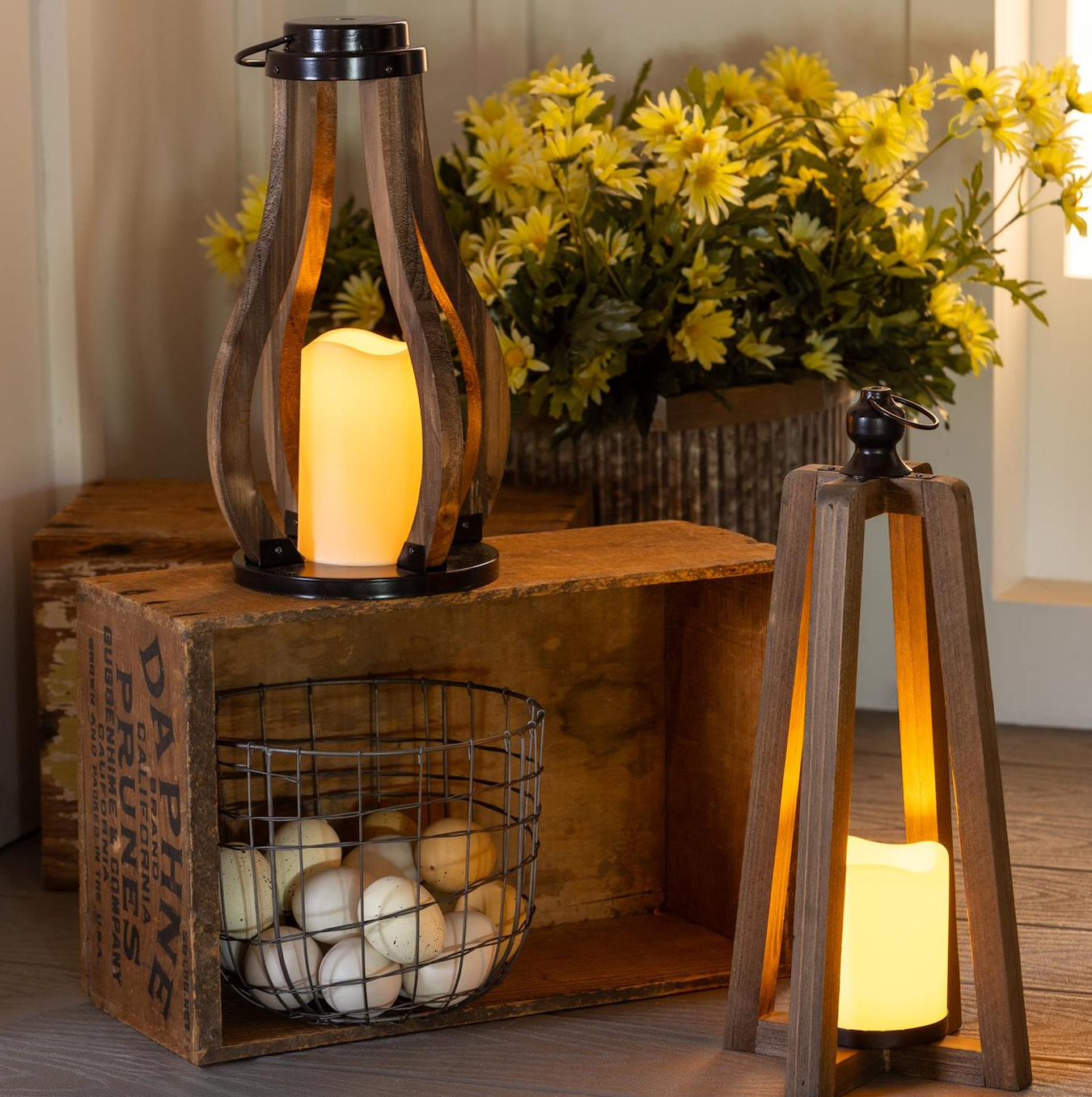 Outdoor Safe Wood Candle Lantern W/ Timer