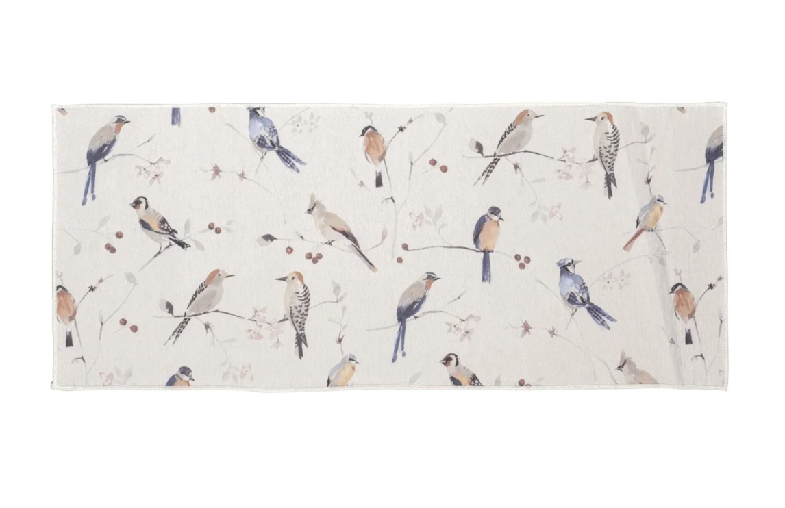 Birds Printed Chenille Washable Rug